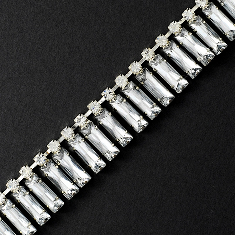 Luxurious Jewelry Bugle Rectangular Beaded Embellishment Crystal Glass Rhinestone Trims for Evening Gown Party Dress