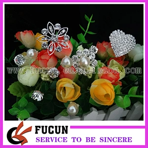 heart Crystal rhinestone bride Floral Bouquet brooch Jewelry wire Picks