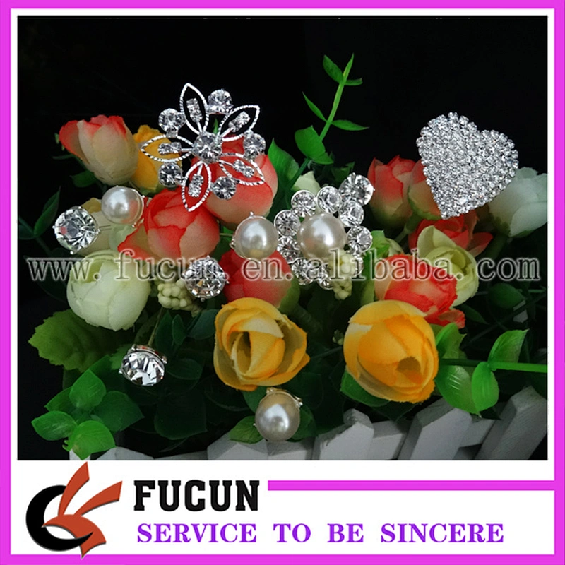 heart Crystal rhinestone bride Floral Bouquet brooch Jewelry wire Picks