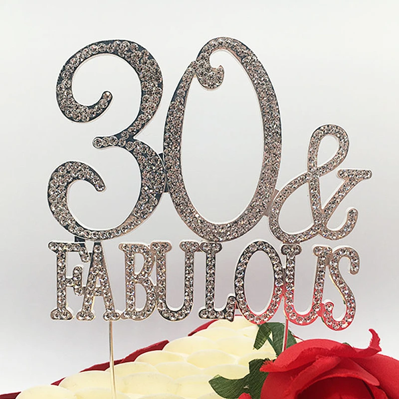Wholesale Bling wedding decoration Diamante crystal 30 fabulous  cake topper