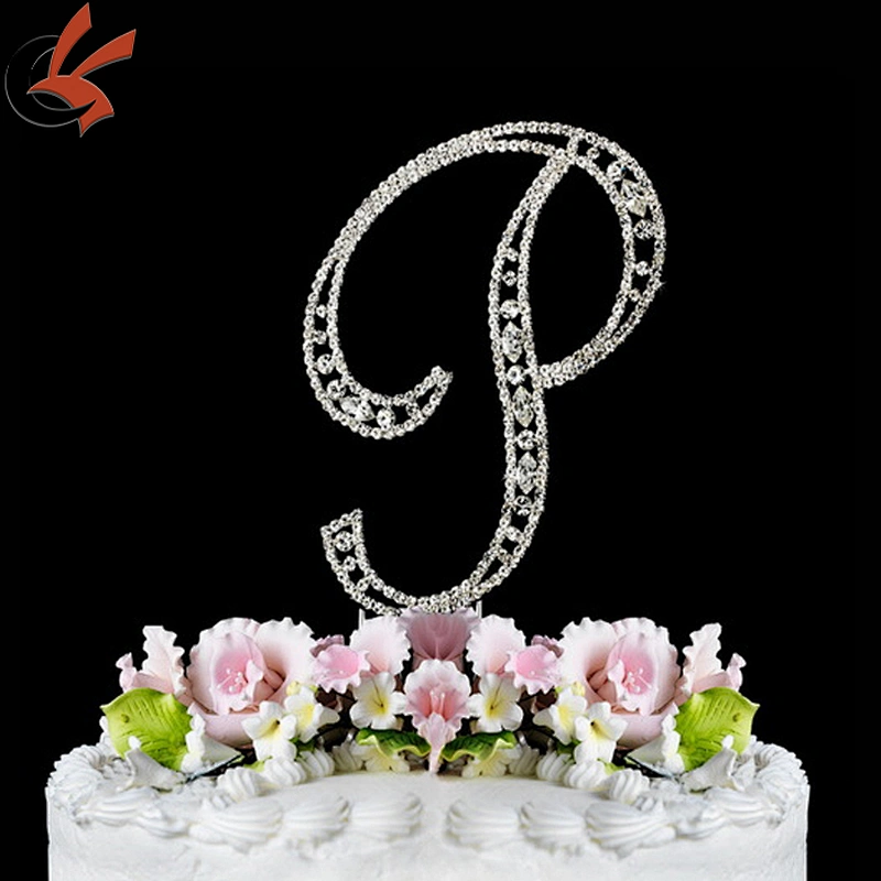 5 inch Large Vintage Style crystal rhinestone letter P cake topper