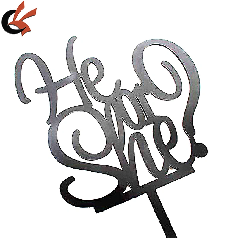 party cake decoration gender reveal he or she? black acrylic cake topper