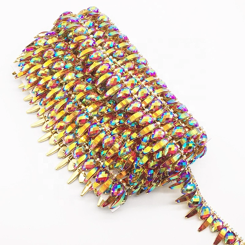 Latest New Design Resin Stones Bling Gold AB Chain Trimming For Carnival Costume Decors