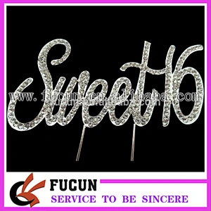 China wholesale crystal rhinestone happy Sweet 16 birthday cake topper party decorations