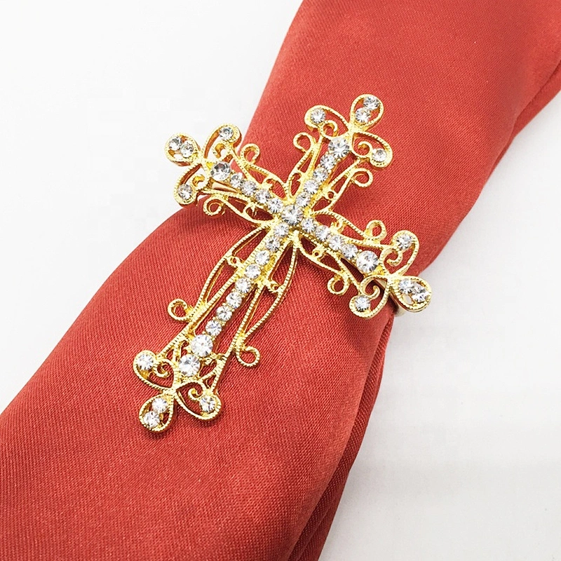 Wedding Decors Rhinestone Metal Hammered Cross Napkin Ring