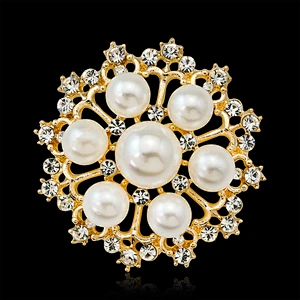 hot sale elegant pearl rhinestone brooch for wedding decoration