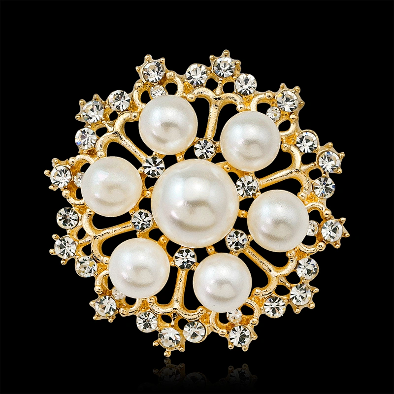 hot sale elegant pearl rhinestone brooch for wedding decoration