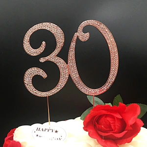 Amazon hot sell style rose gold plating Crystal Birthday figure number rhinestone cake topper