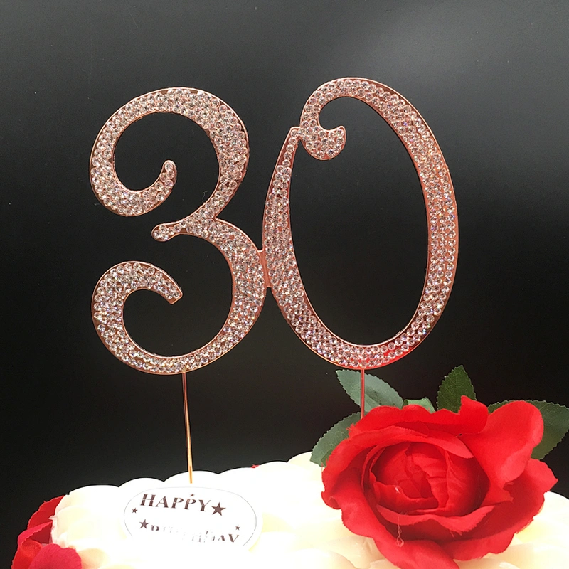 Amazon hot sell style rose gold plating Crystal Birthday figure number rhinestone cake topper