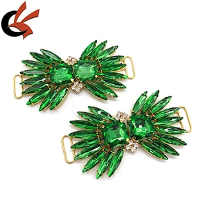 Costume buckles Green gold color diamante bikini connectors