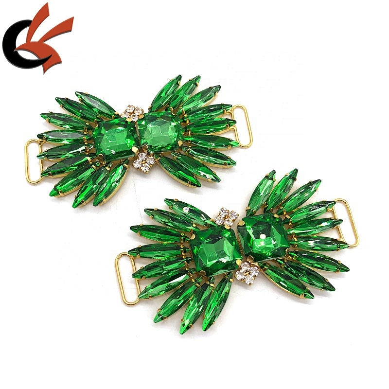 Costume buckles Green gold color diamante bikini connectors