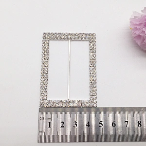 Fashion wholesale two lines clear rhinestone rectangle crystal buckle for sale
