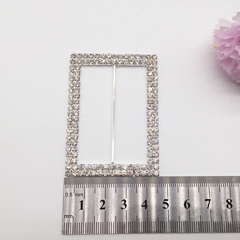 Fashion wholesale two lines clear rhinestone rectangle crystal buckle for sale