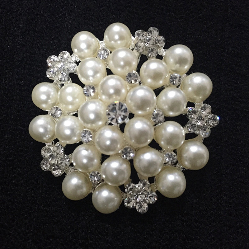 Hot selling 45mm flower design pearl wedding rhinestone brooch