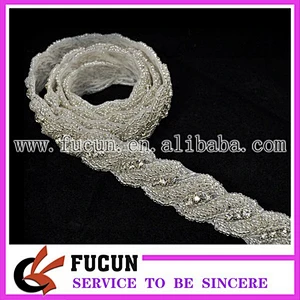 Glass beads & Rhinestone Jewel Trim Applique Bridal Wedding Dress belt hair