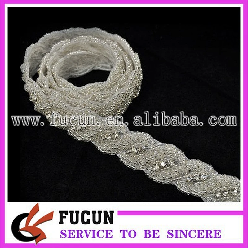 Glass beads & Rhinestone Jewel Trim Applique Bridal Wedding Dress belt hair