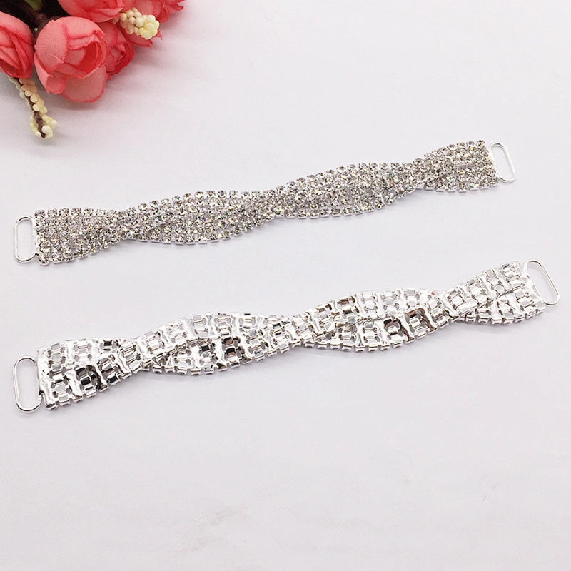 Hot Selling Silver Twist Compact Rhinestone Clear Crystal Bikini Connectors