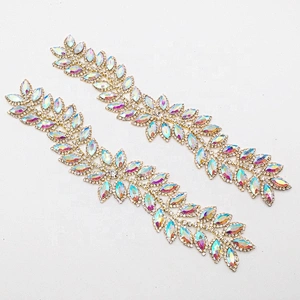 Wholesale colorful AB bridal rhinestone crystal wedding flat back bridal belt trimming applique
