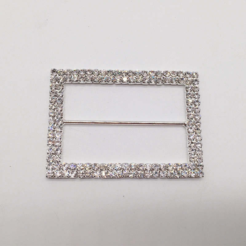 Fashion wholesale two lines clear rhinestone rectangle crystal buckle for sale