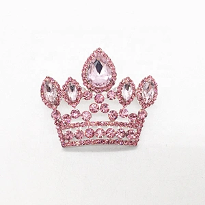 New Fashion Rhinestone Pink Crown Brooches For Women Men Badge Suit