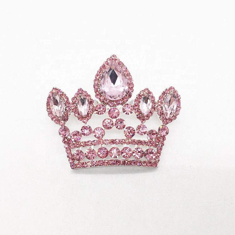 New Fashion Rhinestone Pink Crown Brooches For Women Men Badge Suit