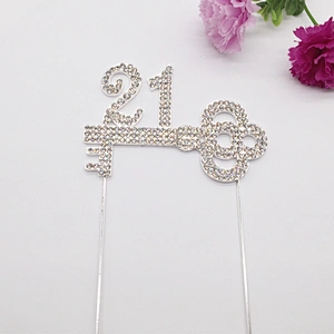 Unicorn Party Supplier Rhinestone 21th Birthday Key Design Shaped Cake Topper