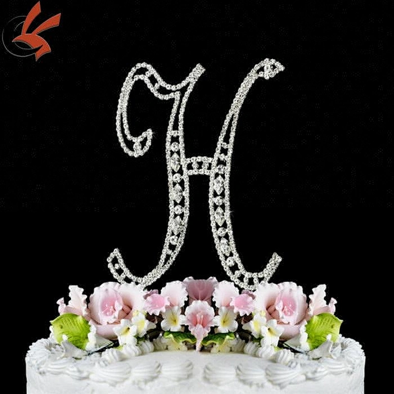 2017 high quality Crystal Marquise Cut Monogram Cake Toppers 'H'