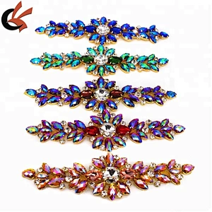 18.2*5.5CM AB Resin rhinestone applique Gold Base wedding Dress Belt Applique