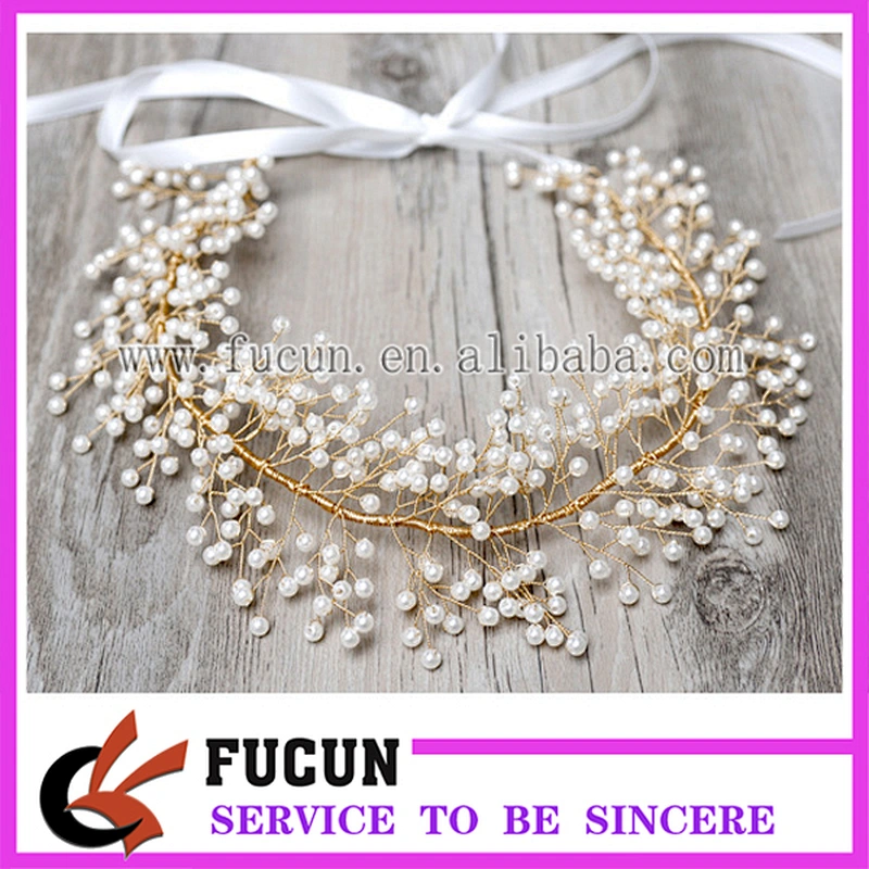 Hot Sale Wedding Pearl Crown Hair Vine Leaf Pearl Beads Bridals Tiara Headwear/Hairpieces
