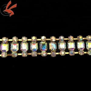 Chain Clear Rhinestone Square Round Crystal Applique Sewing Trim