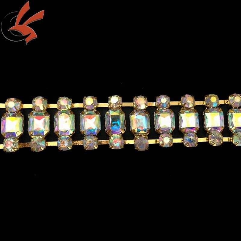 Chain Clear Rhinestone Square Round Crystal Applique Sewing Trim