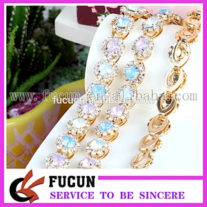 Flexible opal crystal gold plating decorative rhinestone chain trims