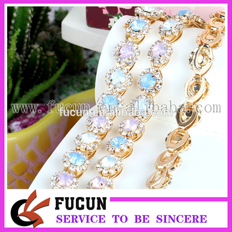 Flexible opal crystal gold plating decorative rhinestone chain trims