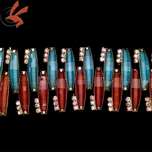 fashion handmade crystal chain rhinestone beads chain colored crystal chain