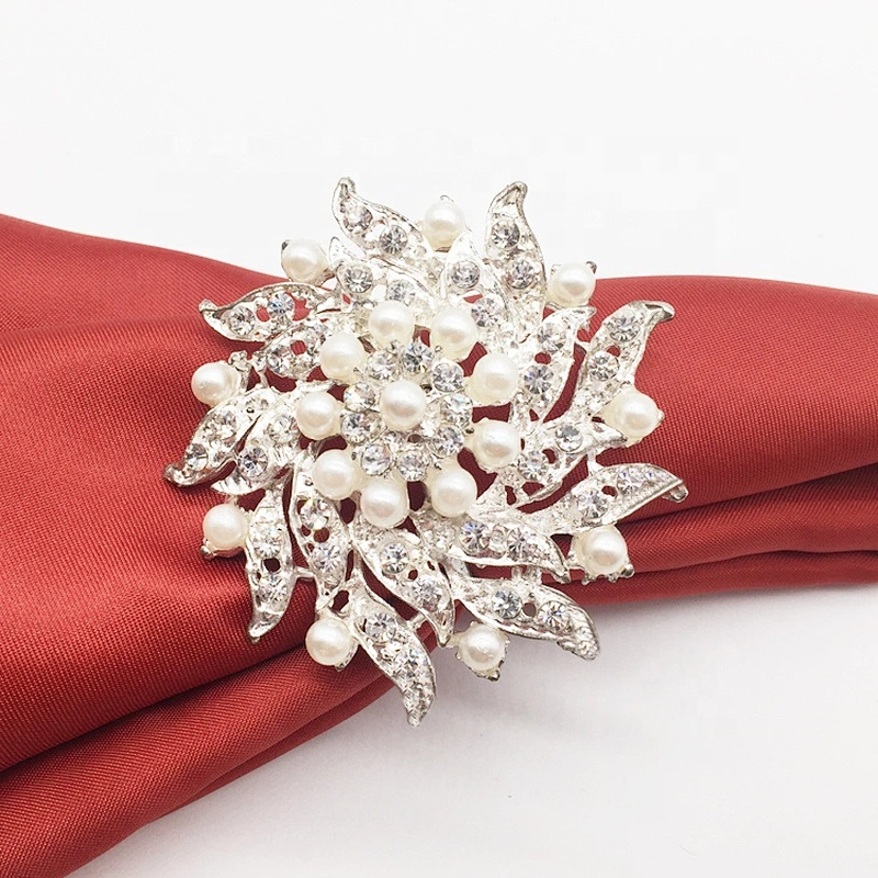 Men made table mokador decorative flower silver rhinestone beaded napkin rings for weddings
