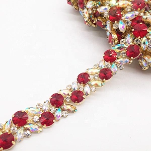 Garment accessory mix colors ab resin ribbon rhinestone decoration trims chain guangzhou factory