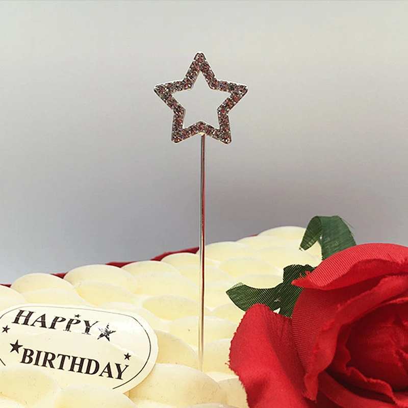 2019 charming silver plated crystal 2.5cm star shape rhinestone cake topper for child party wholesale