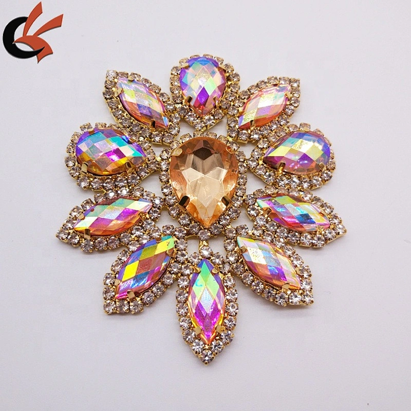 Factory Customized Gold Base AB Resin Rhinestone Applique
