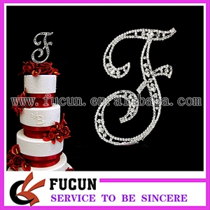 Silver Rhinestone Crystals Monogram Wedding Cake Topper Bride Groom Initial 