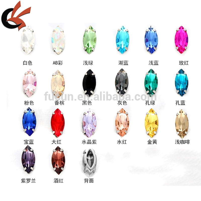 boat shape Navette Sew On Rhinestones with metal claw