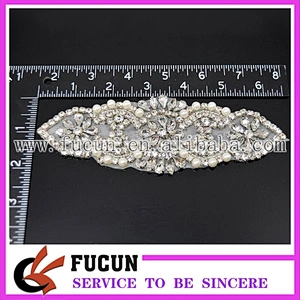 Crystal Rhinestone Floral Applique Silver Patch DIY Bridal SASH