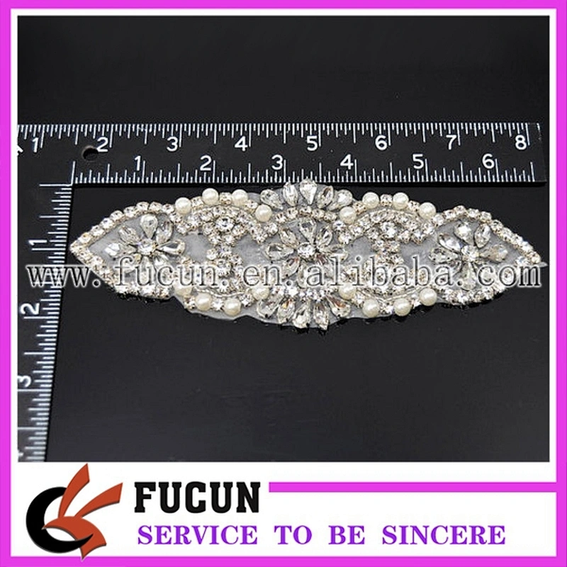Crystal Rhinestone Floral Applique Silver Patch DIY Bridal SASH