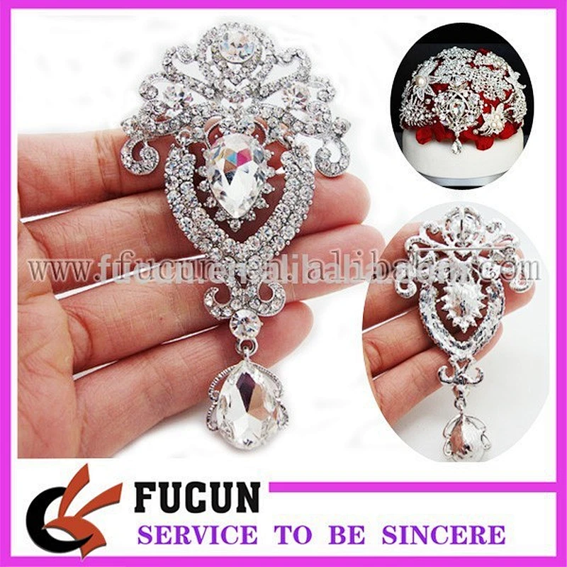 Rhinestone Crystal Wedding Bridal Bouquet Silver Flower Faux Pearl Brooch Pin