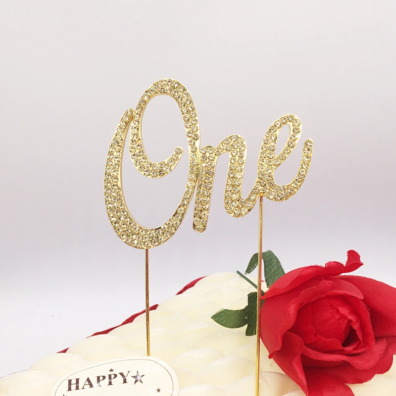 New Arrival Unique Gold One Rhinestone Queen Birthday Cake Topper