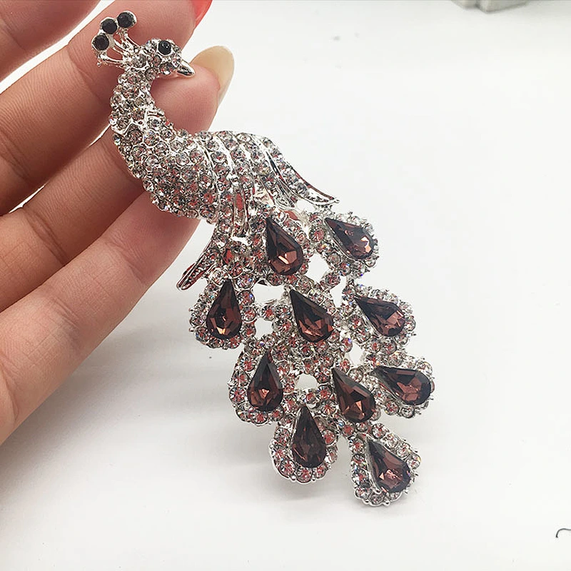 Latest wholesale colorful crystal rhinestone Peacock Design wedding jewellery brooch