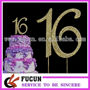 Large Rhinestone gold Crystal Quinceanera 16 Birthday Number Cake Topper