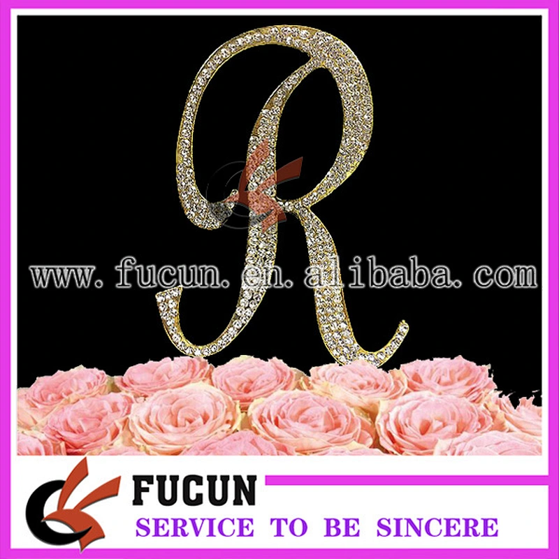 China Wholesale Gold Or Silver Frozen Wedding Favors Letter Rhinestone Cake Toppers