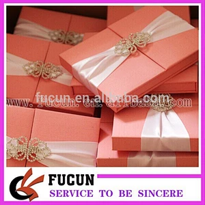 rhinestone flower pair buckles for wedding invitation silk box