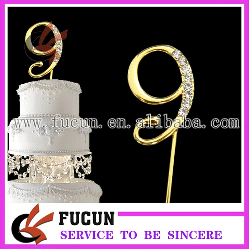wholesale gold number crystal rhinestone cake topper party decoration/cake decoration