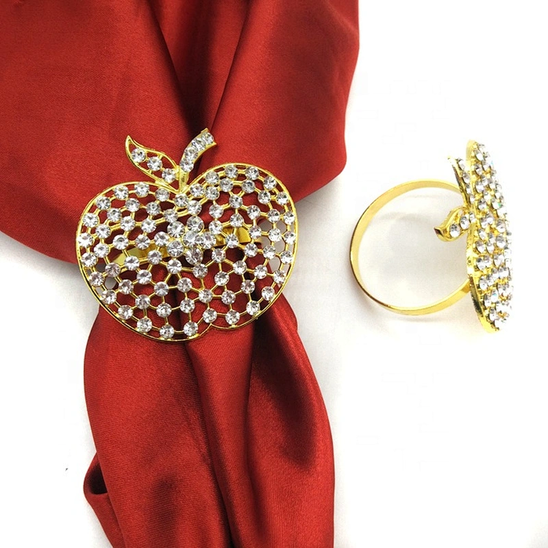 Wholesale Gold alloy rhinestone apple Napkin Ring for Events Wedding Dinner